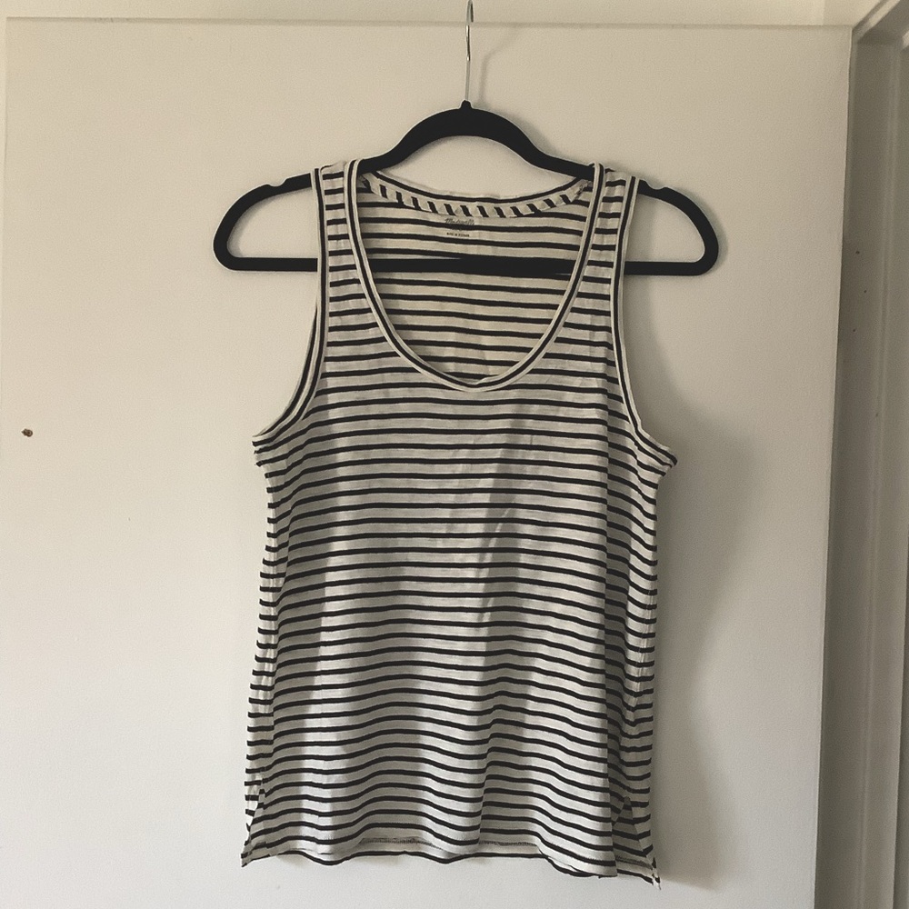 MADEWELL cream and black striped tank top, size small